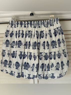 White Mini Skirt with Navy Fish Print